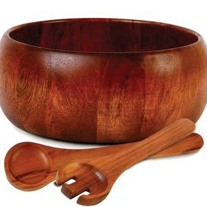 Gibson Laurel Acacia Wood Salad Bowl Set 3 Piece Bowl, Serving Spoon & Fork